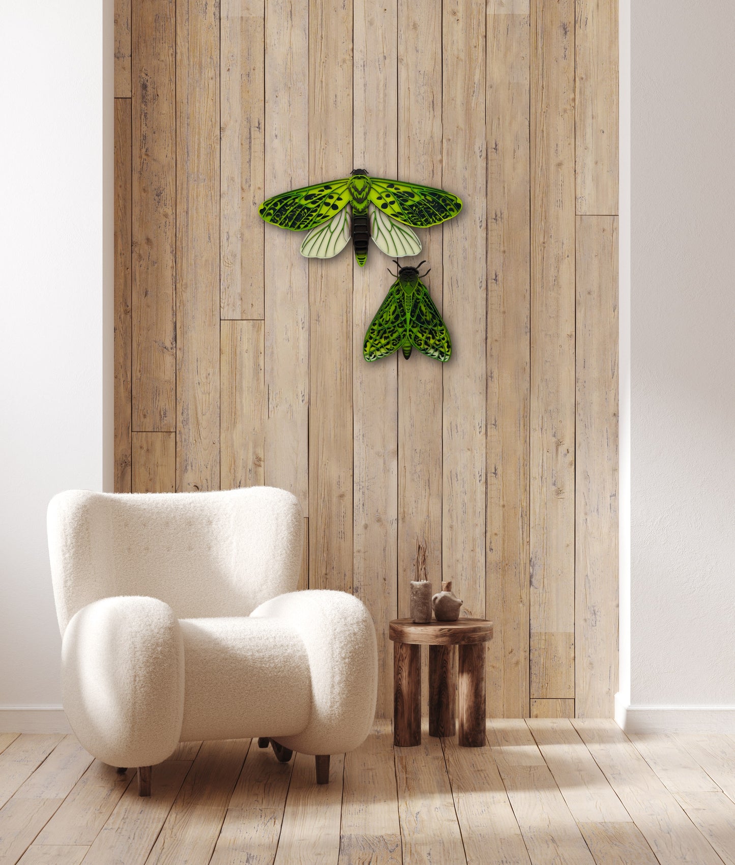 Set of Pūriri moths laser-cut wall art with colorful acrylic layers