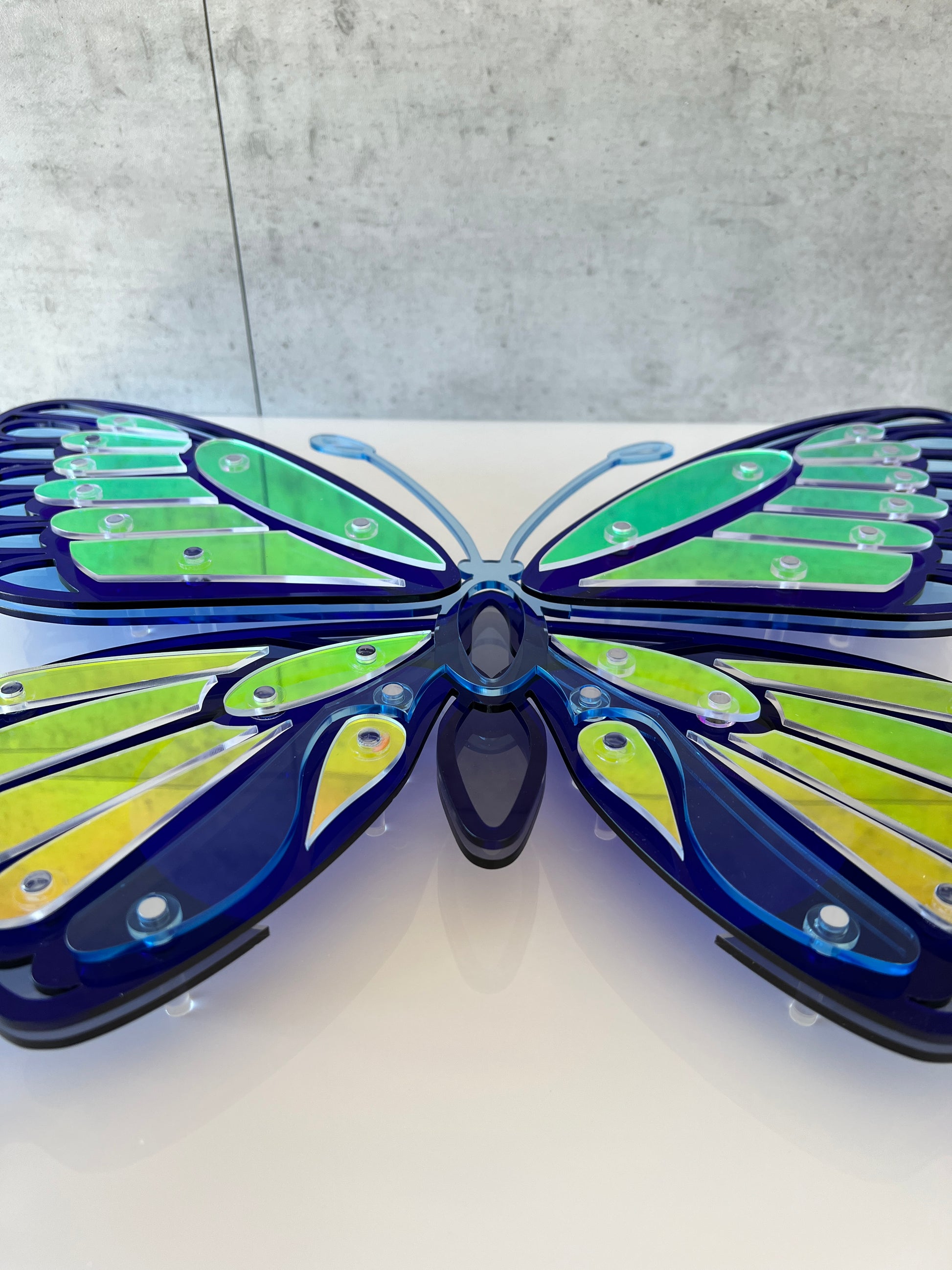 Blue Butterfly 3D art angle view displaying layered acrylic construction