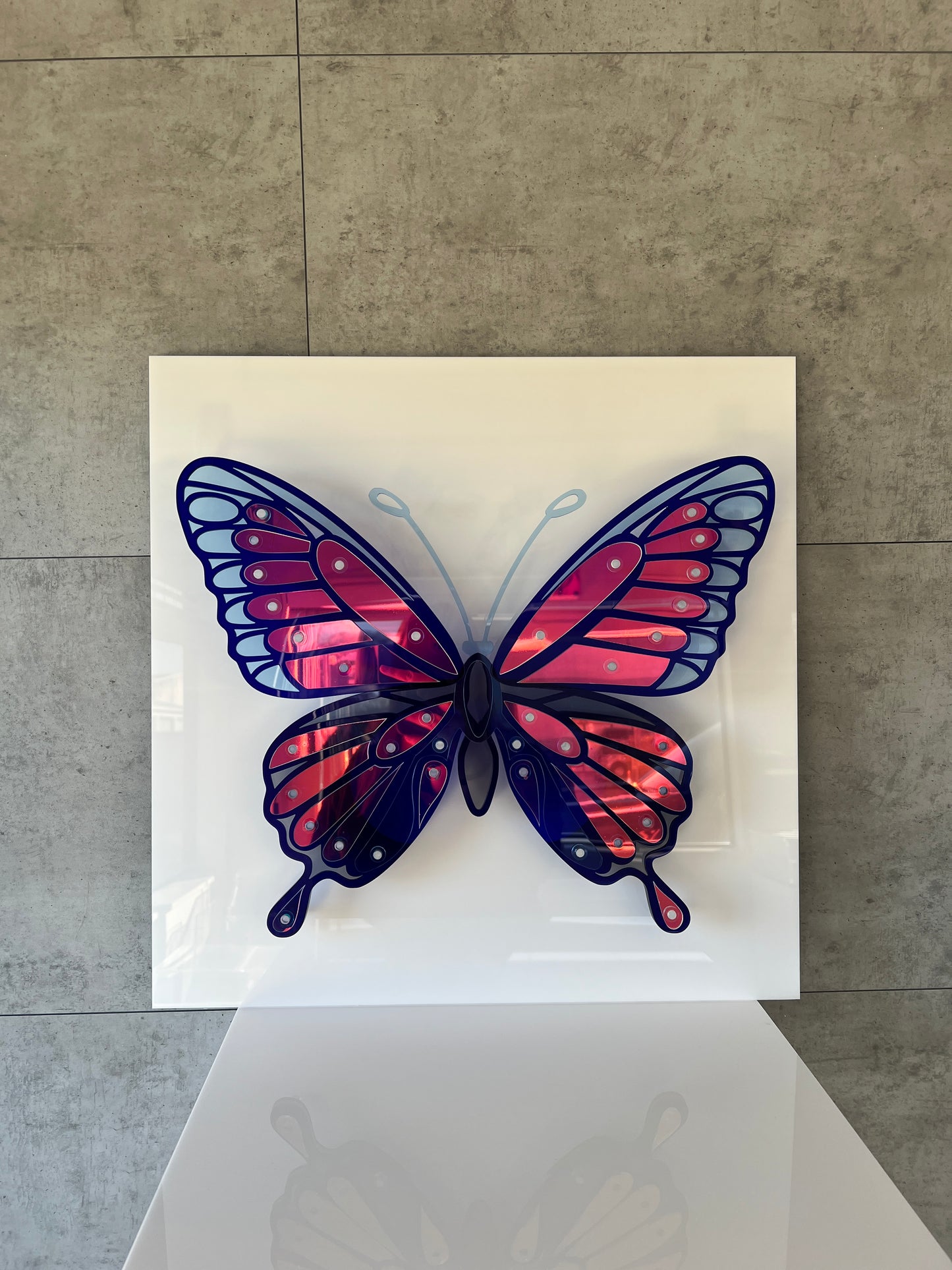 Blue Butterfly wall art front view showing deep blue iridescent wings