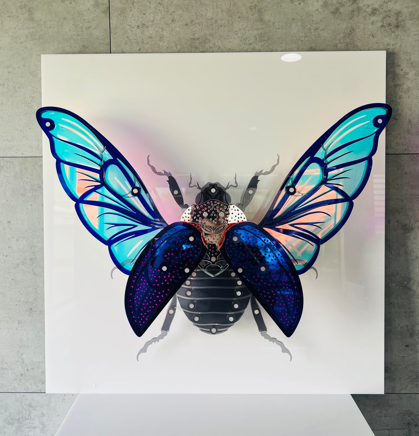 3D Blue Scarab Beetle with iridescent layered acrylic