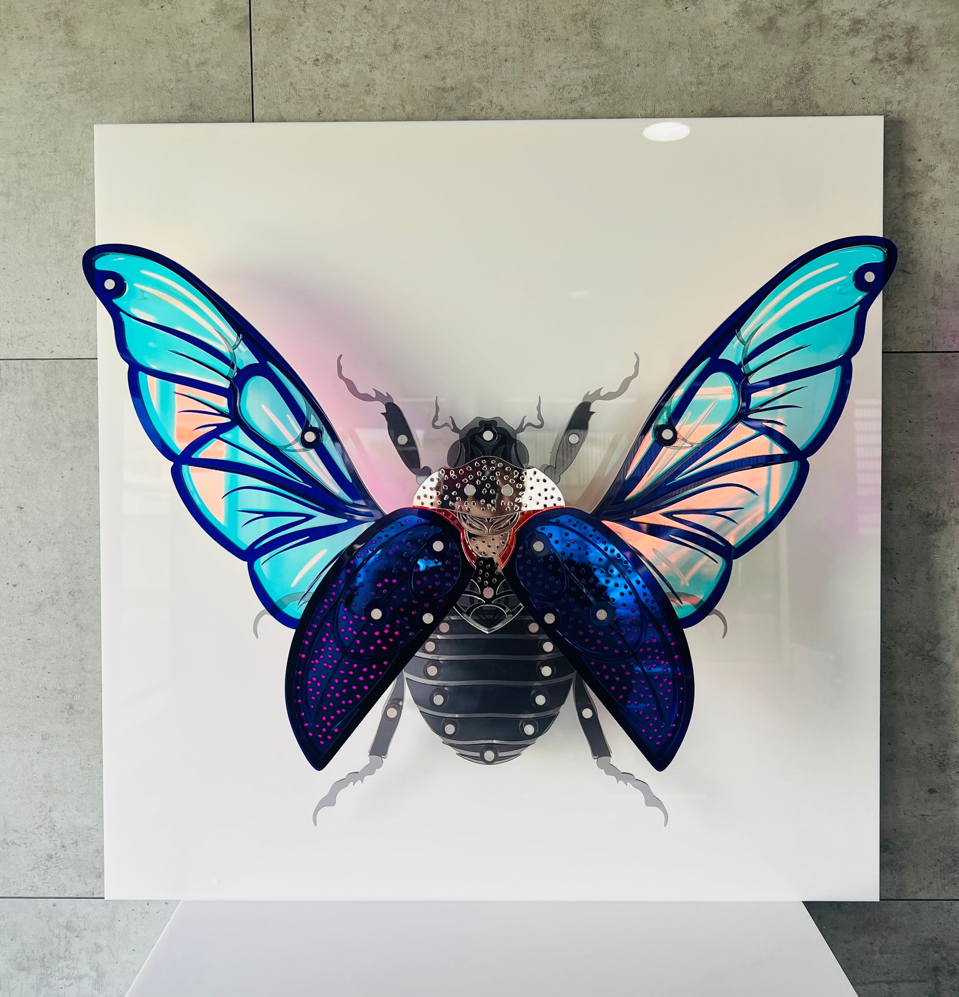 3D Blue Scarab Beetle with iridescent layered acrylic