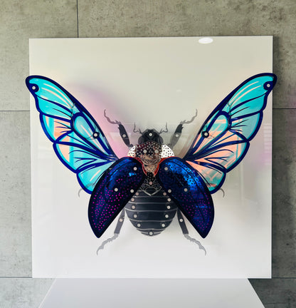 3D Blue Scarab Beetle with iridescent layered acrylic