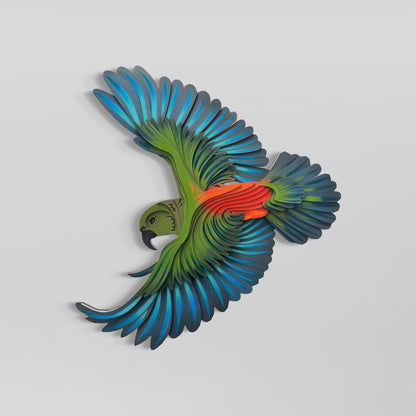 Kea parrot 3D wall art with vibrant green and orange laser-cut bamboo layers