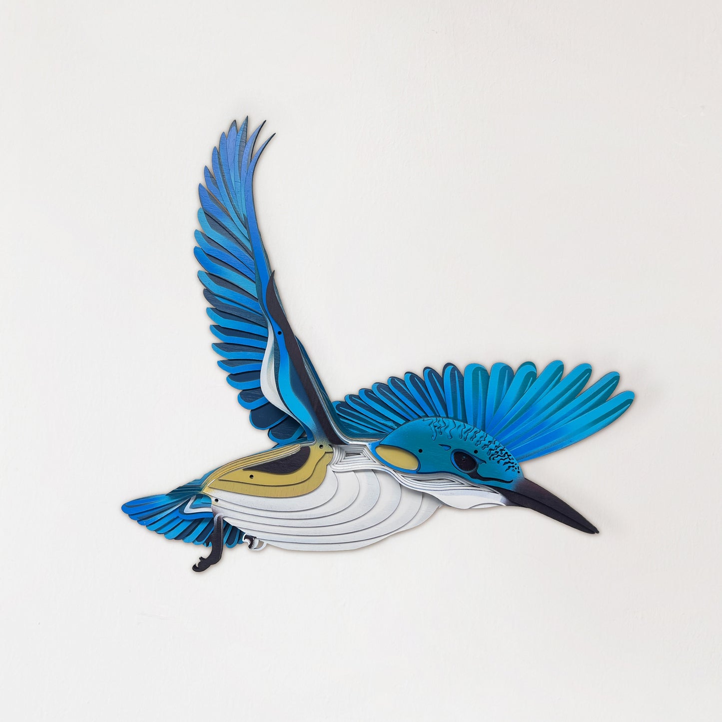 Hand-painted Kingfisher wall art with vibrant blue and orange 23-layer bamboo