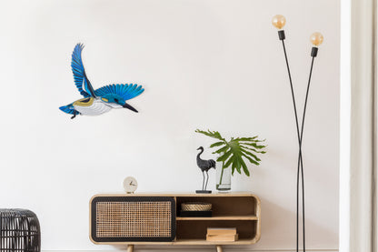 Kōtare Kingfisher wall art front view showing detailed laser-cut construction
