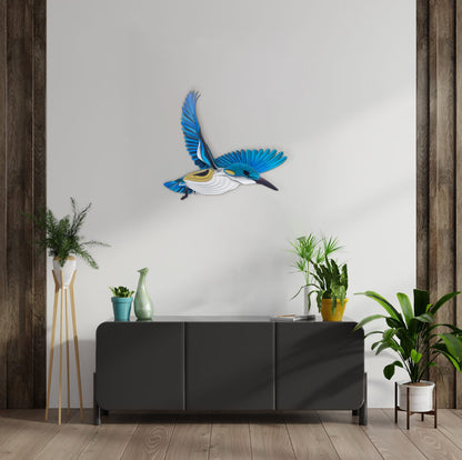 Kingfisher wall art displayed showing hand-painted detail and 3D depth