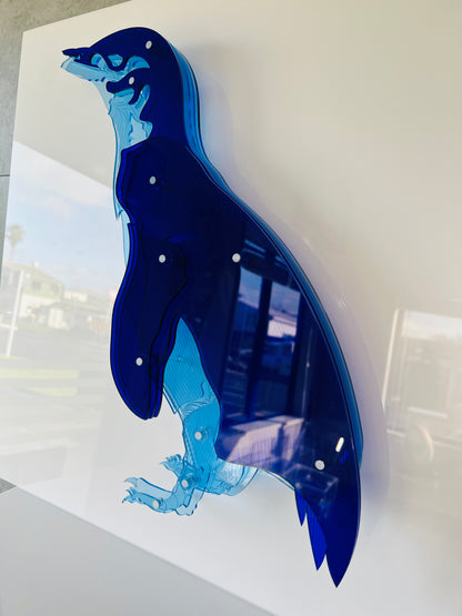 Blue Penguin 3D art showing vibrant blue layered Perspex