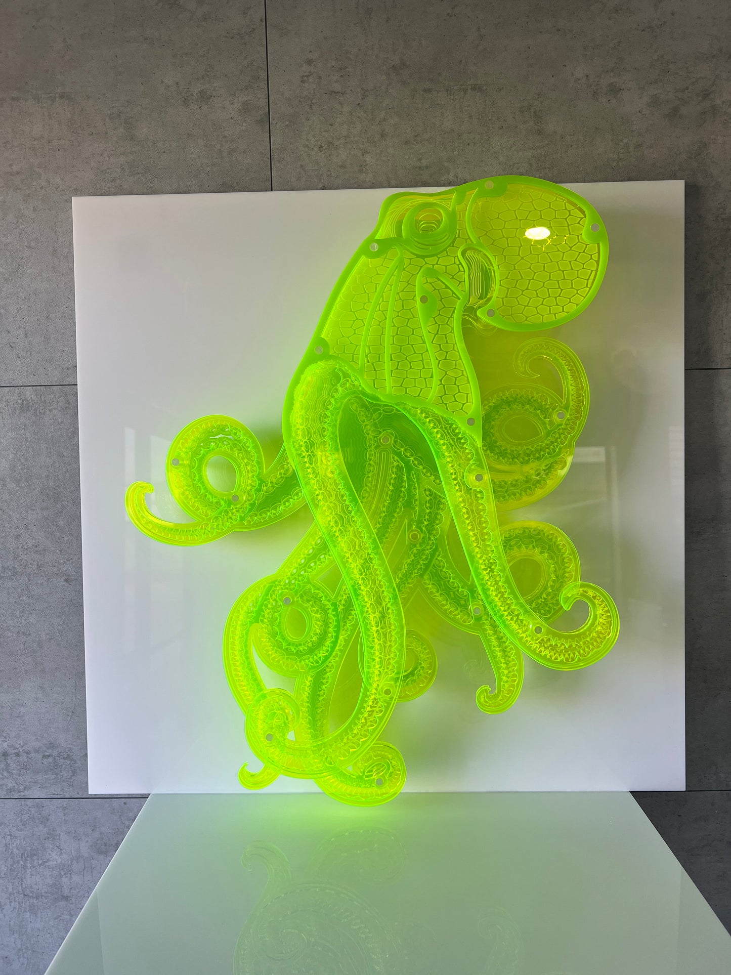 Neon Octopus wall art front view showing vibrant green tentacles
