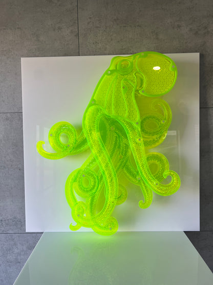 Neon Octopus wall art front view showing vibrant green tentacles