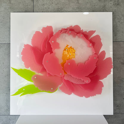 Pink Peony 3D wall art with satin finish layered acrylic