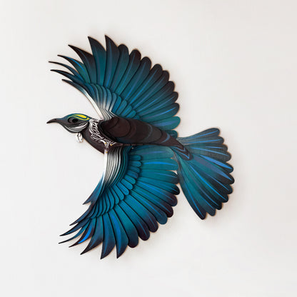 Tui bird 3D wall art front view with 21 vibrant hand-painted bamboo layers