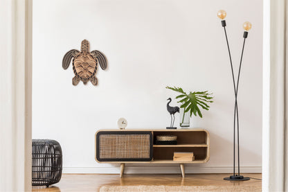 Honu turtle wall art front view showing laser-cut shell detail and layers