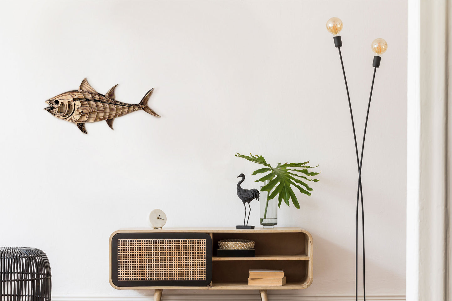 Yellowfin Tuna wall art front view showing ocean fish laser-cut design