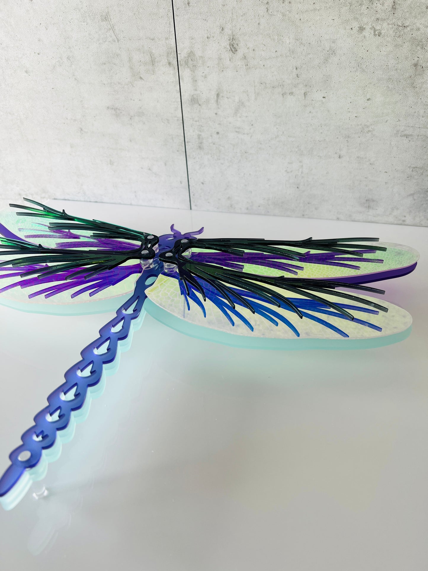 Iridescent Dragonfly 3D wall art with layered tinted Perspex