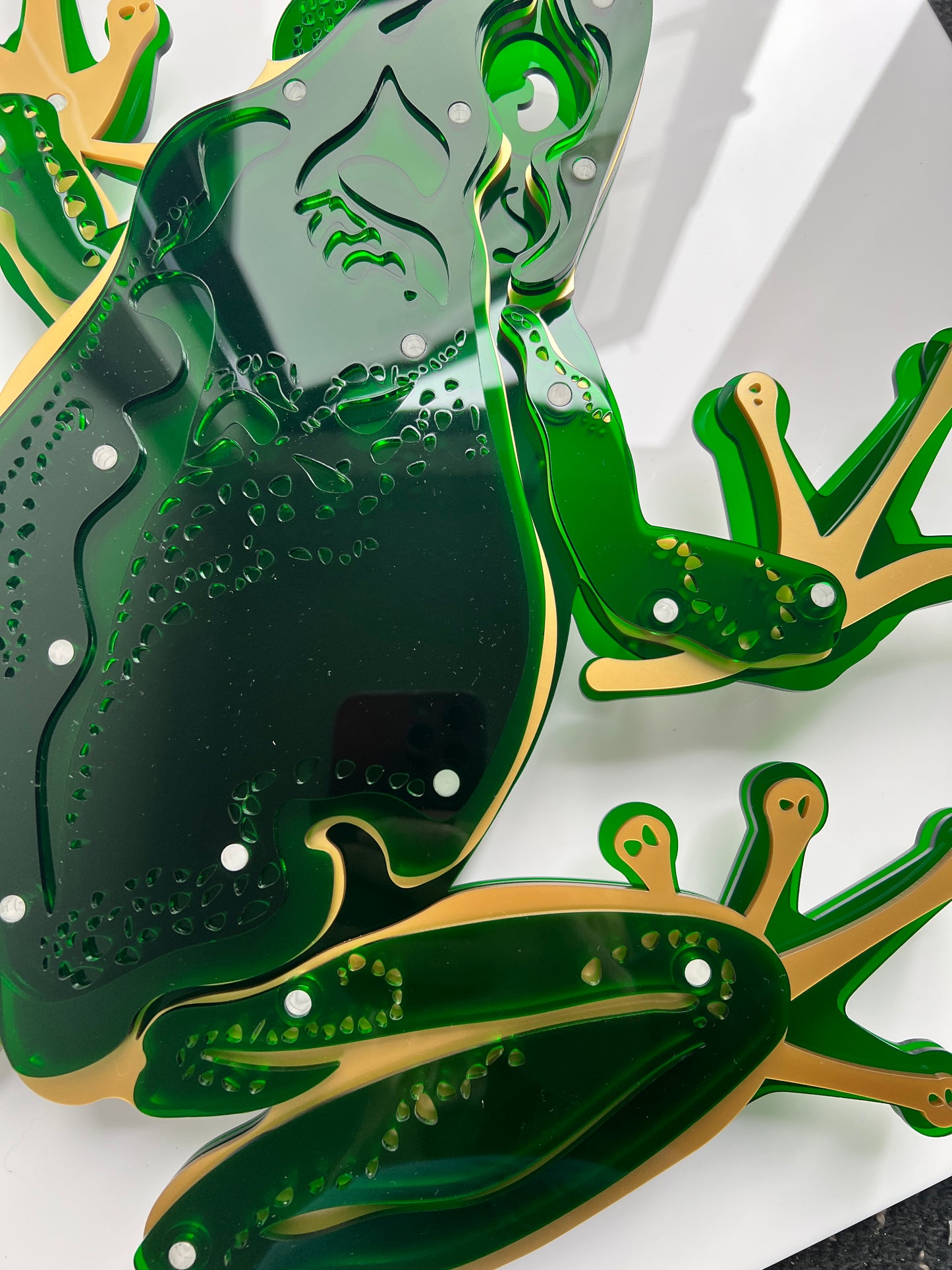 Green Frog 3D art angle view displaying vibrant green layers