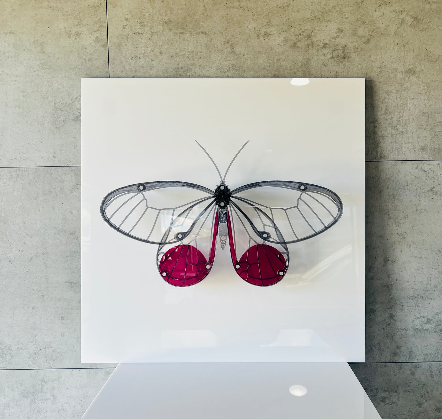 Transparent Glasswing Butterfly 3D art with delicate layered acrylic
