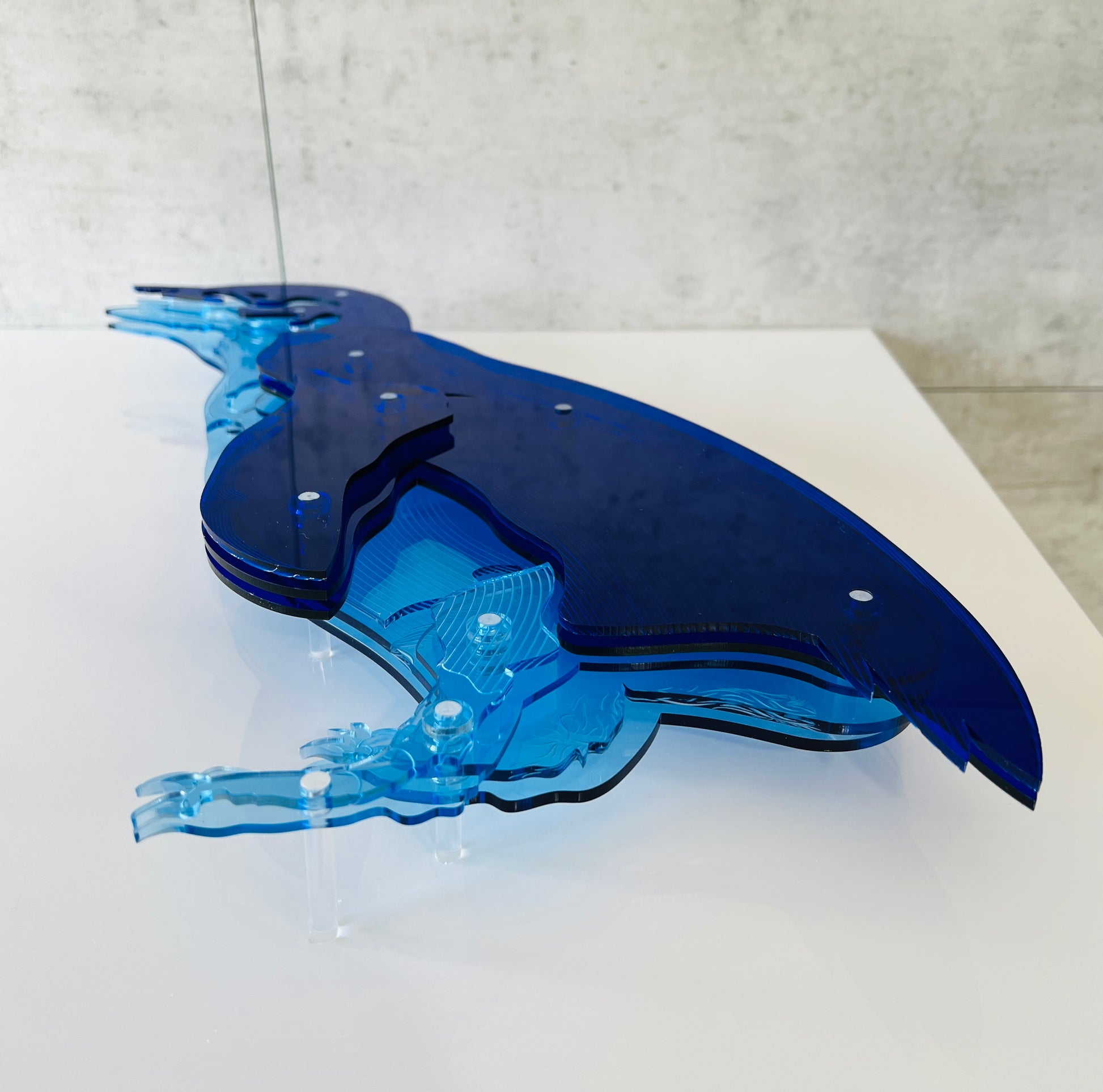 Blue Penguin 3D art angle view displaying layered acrylic construction