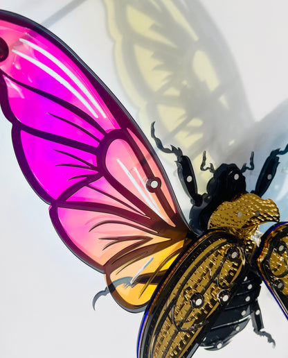 Golden Scarab Beetle wall art front view showing iridescent gold layers